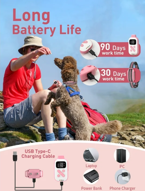 Dog Training Collar with Remote，2-in-1 Bark and Shock Collar for Dogs，Automatic Bark Collar with Remote, Dog Shock Collar with Vibration, Beep, Shock and Automatic,Pink