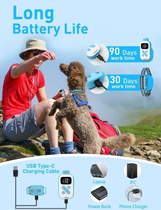 PetJoy Dog Shock Collar with Romote Control,2-in-1 Bark and Shock Collar for Dogs with 4 Modes，2800ft Dog Training Collar with Remote-Vibration, Beep, Shock and Anti-barking,Blue