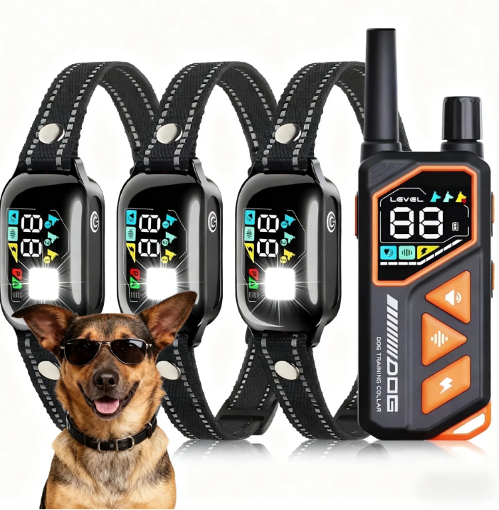 PetJoy 2 in 1 Dog Shock Collar with Remote 3 Dogs，3300Ft Dog Training Collar with 4 Modes，IPX7 Waterproof Bark Collar for Large Medium Small Dogs（5-120lbs) with Flashlight