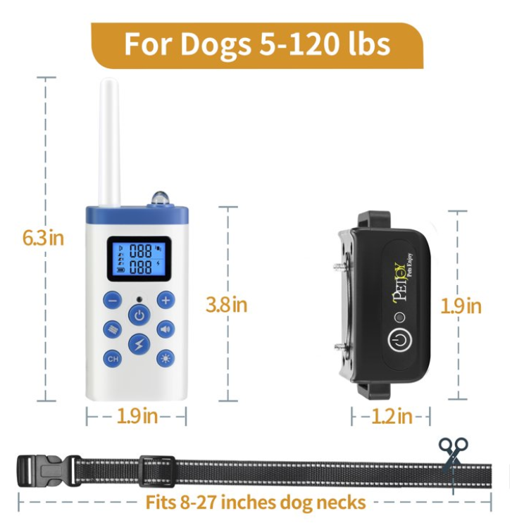 PetJoy Dog Training Collar for 3 Dogs，3 Dog Shock Collar for Large Dogs，Automatic Bark Collar with Remote，Training Collar with Beep, Vibration ,Shock and Flashlight,Level 1-100, 3600 Ft Range，Black