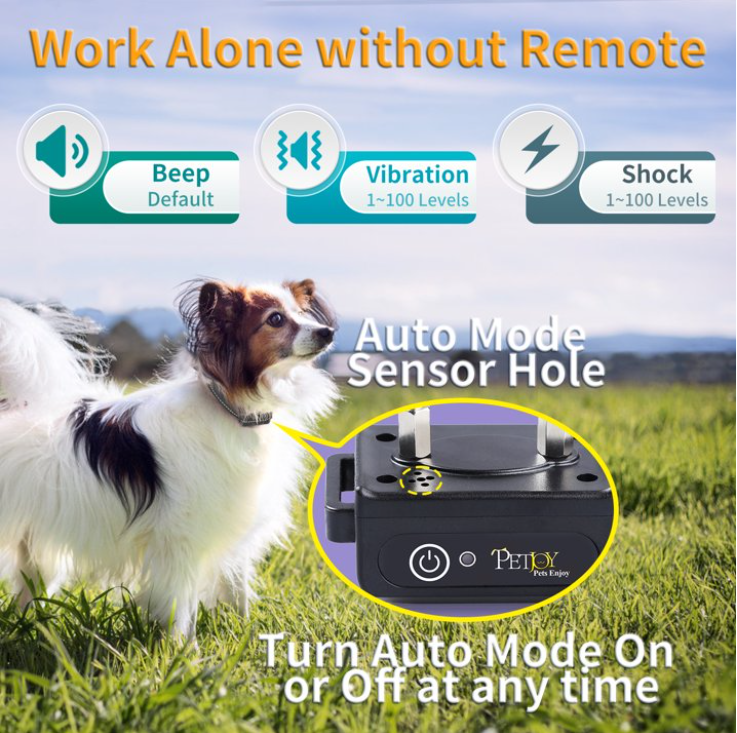 PetJoy Dog Training Collar for 3 Dogs，3 Dog Shock Collar for Large Dogs，Automatic Bark Collar with Remote，Training Collar with Beep, Vibration ,Shock and Flashlight,Level 1-100, 3600 Ft Range，Black