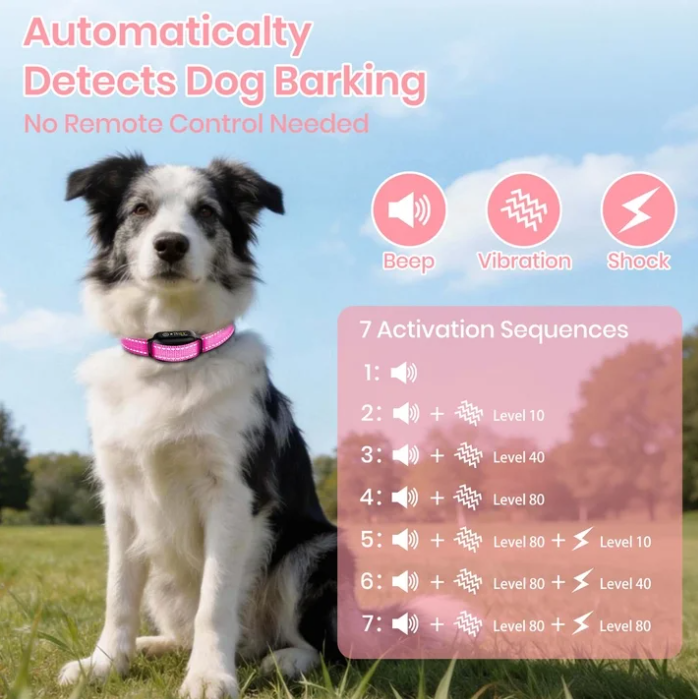PetJoy Shock Collar for Large Dogs, Bark Collar with Remote, Bark and Training Collar 2 in 1, Auto Bark Collar - Shock, Vibration, Beep and Auto Mode (Level 1-5), Remote Range 2800 Ft,Pink