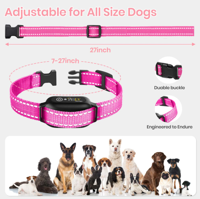 PetJoy Shock Collar for Large Dogs, Bark Collar with Remote, Bark and Training Collar 2 in 1, Auto Bark Collar - Shock, Vibration, Beep and Auto Mode (Level 1-5), Remote Range 2800 Ft,Pink