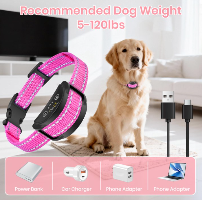 PetJoy Dog Bark Collar，Adjustable Sensitivity Anti Bark Collar with Beep & Shock, Pink,Blue (2 Pack)