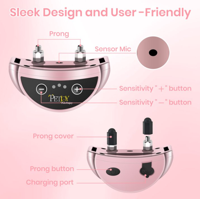 Petjoy Dog Bark Collar,Shock Anti Bark Collar with Beep & Shock,5 Levels,for Dogs 5-120lbs,Waterproof,Pink