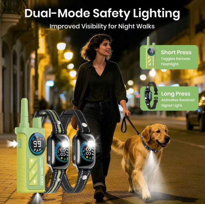 PetJoy 2 in 1 Dog Shock Collar with Remote 2 Dogs,4 Modes Dog Training Collar for Small Large Dogs,3300Ft Anti Bark Collar with Flashlight,IPX7 Waterproof