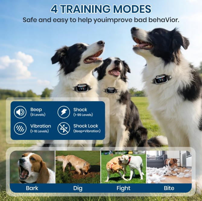 4 Modes Dog Shock Collar with Remote,4000ft Dog Training Collars with Beep,Vibration,Static and Shock Lock-No Shock Mode,IPX7 Waterproof Dog Bark Collar for Small Large Dogs