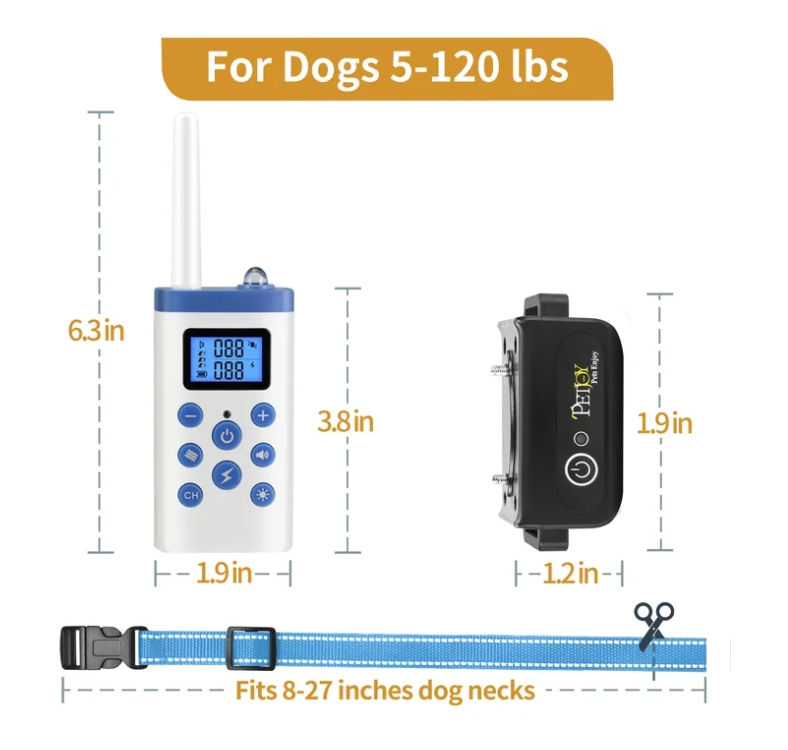 PetJoy 3 Dog Shock Collar for Large Dogs，Dog Training Collar for 3 Dogs，Automatic Bark Collar with Remote，Training Collar with Beep, Vibration ,Shock and Flashlight,Level 1-100, 3600 ft Range