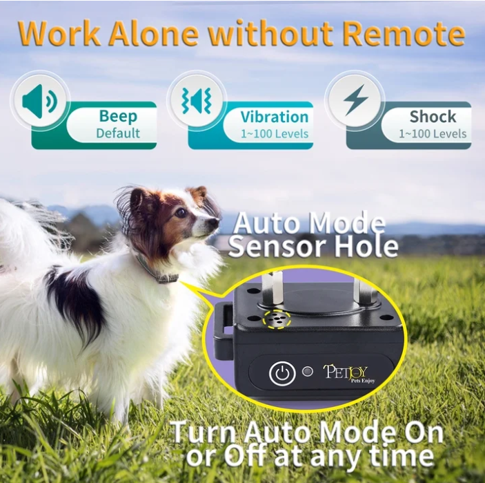 PetJoy 3 Dog Shock Collar for Large Dogs，Dog Training Collar for 3 Dogs，Automatic Bark Collar with Remote，Training Collar with Beep, Vibration ,Shock and Flashlight,Level 1-100, 3600 ft Range