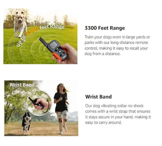 PaiPaitek No Shock Dog Training Collar with Remote 3300ft Range, Vibrating Dog Collar Beep&Vibrate Only,Waterproof&Rechargeable,Buzz Collar for Dogs 5-120 lbs