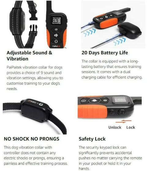PaiPaitek No Shock Dog Training Collar with Remote 3300ft Range, Vibrating Dog Collar Beep&Vibrate Only,Waterproof&Rechargeable,Buzz Collar for Dogs 5-120 lbs