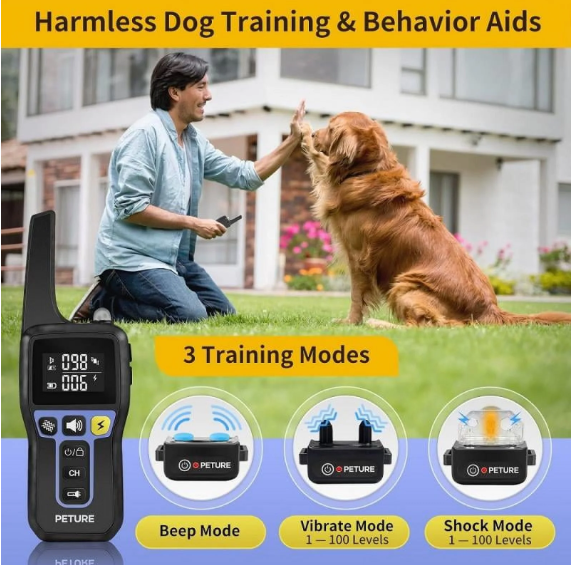 PaiPaitek 2-in-1 Bark Collar,3300FT Remote Dog Training Collar,Adjustable Electronic Dog Collar,Shock Collar for Large Medium Small Dog,w/3 Modes,IPX7