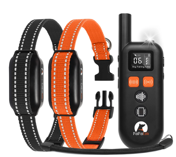 PaiPaitek No Shock Dog Training Collar with Remote, 3300ft Long Range, Humane Vibration & Ultrasonic Collar with Beep, Security Lock, No Prongs for Small Medium Large Dogs