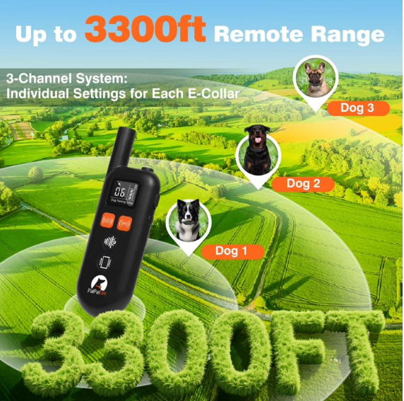 PaiPaitek No Shock Dog Training Collar with Remote, 3300ft Long Range, Humane Vibration & Ultrasonic Collar with Beep, Security Lock, No Prongs for Small Medium Large Dogs