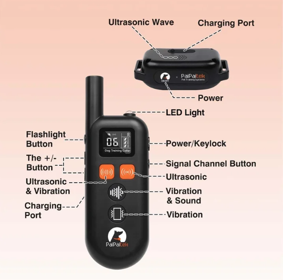 PaiPaitek No Shock Dog Training Collar with Remote, 3300ft Long Range, Humane Vibration & Ultrasonic Collar with Beep, Security Lock, No Prongs for Small Medium Large Dogs