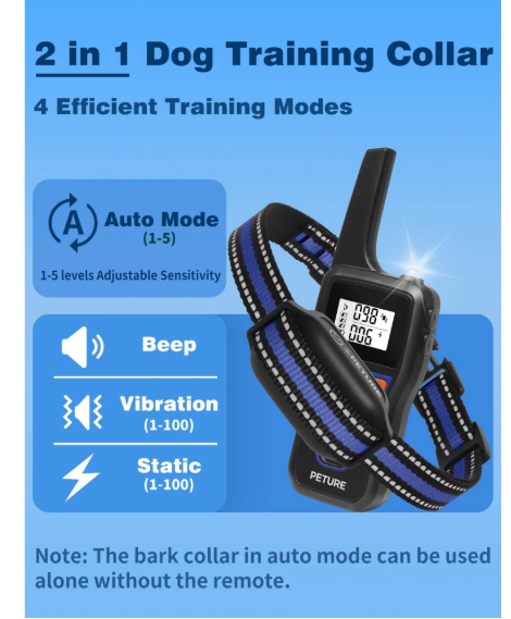 Paipaitek dog shock collar, 3300Ft 2-in-1 Bark and Shock Collar Combo with Beep Vibration Static and Auto Bark Mode, IPX7 Waterproof Dog Training Collar for 7-120lbs Small Medium Large Dogs (2 Pack)