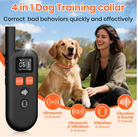 Paipaitek No Shock Dog Training Collar with Remote, 3300ft Long Range, Humane Vibration & Ultrasonic Collar with Beep, Security Lock, No Prongs for Small Medium Large Dogs,Orange