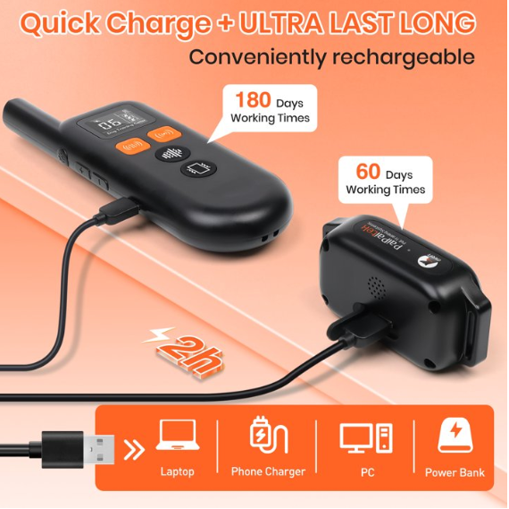 Paipaitek No Shock Dog Training Collar with Remote, 3300ft Long Range, Humane Vibration & Ultrasonic Collar with Beep, Security Lock, No Prongs for Small Medium Large Dogs,Orange