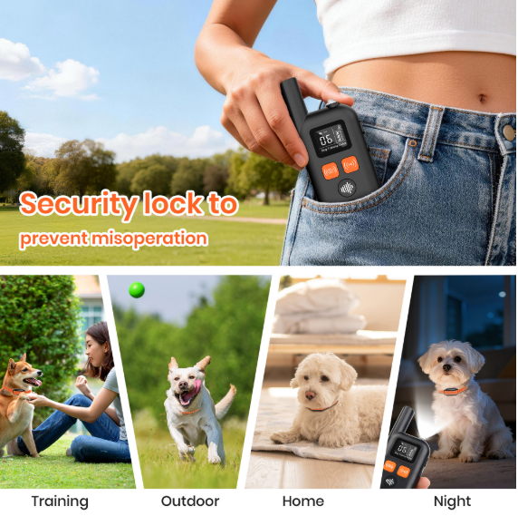 Paipaitek No Shock Dog Training Collar with Remote, 3300ft Long Range, Humane Vibration & Ultrasonic Collar with Beep, Security Lock, No Prongs for Small Medium Large Dogs,Orange