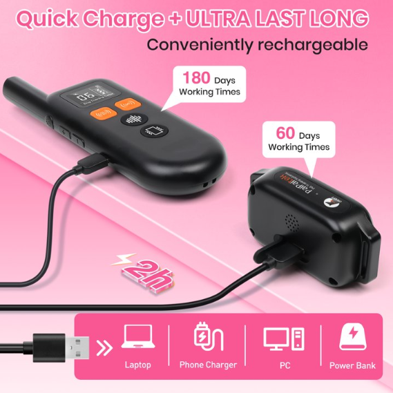 Paipaitek No Shock Dog Training Collar with Remote, 3300ft Long Range, Humane Vibration & Ultrasonic Collar with Beep, Security Lock, No Prongs for Small Medium Large Dogs,Pink