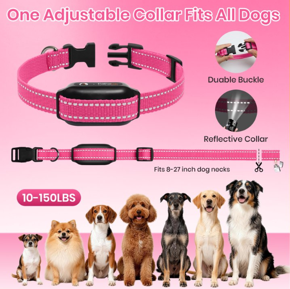 Paipaitek No Shock Dog Training Collar with Remote, 3300ft Long Range, Humane Vibration & Ultrasonic Collar with Beep, Security Lock, No Prongs for Small Medium Large Dogs,Pink