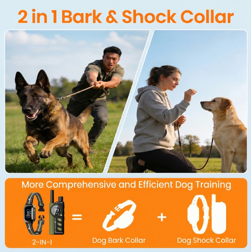 Paipaitek Dog Training Collar with Remote,2-in-1 Dog Shock Collar & Auto Bark Collar,3300FT Range,Waterproof Shock Collar for Small Medium Large Dogs,Green,For 2 Dogs