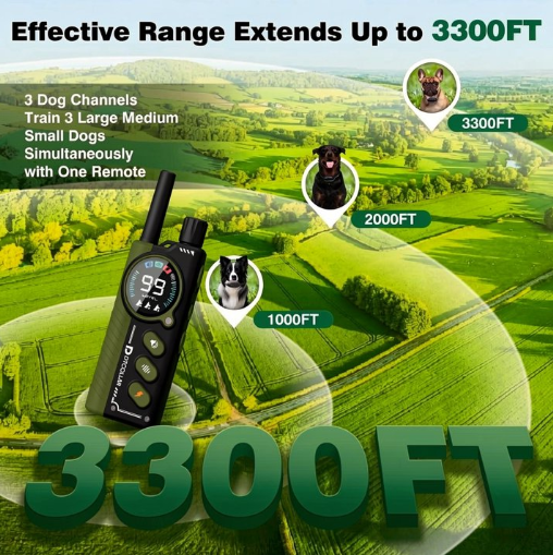 Paipaitek Dog Training Collar with Remote,2-in-1 Dog Shock Collar & Auto Bark Collar,3300FT Range,Waterproof Shock Collar for Small Medium Large Dogs,Green,For 2 Dogs