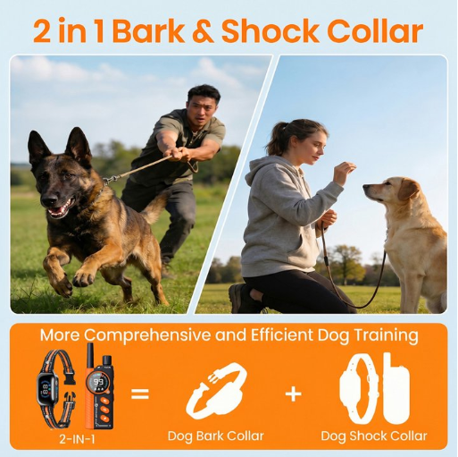 Paipaitek Dog Training Collar with Remote,2-in-1 Dog Shock Collar & Auto Bark Collar,3300FT Range,Waterproof Shock Collar for Small Medium Large Dogs,Orange