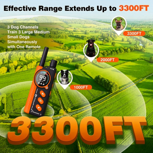 Paipaitek Dog Training Collar with Remote,2-in-1 Dog Shock Collar & Auto Bark Collar,3300FT Range,Waterproof Shock Collar for Small Medium Large Dogs,Orange,For 2 Dogs