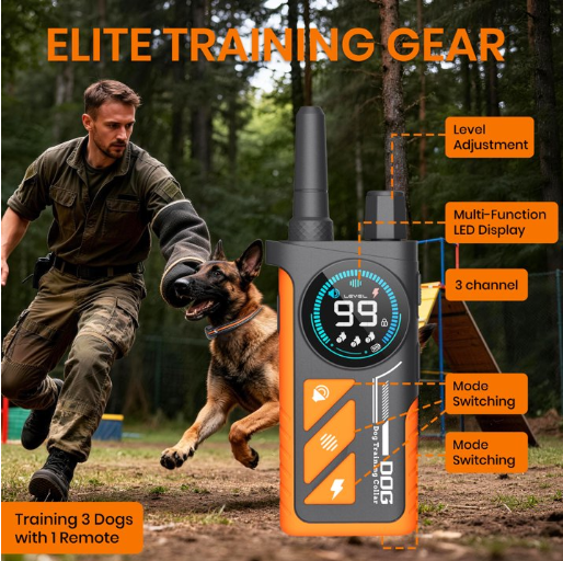 Paipaitek Collar de adiestramiento para perros con mando a distancia, 3 modos de entrenamiento con 124 niveles de corrección, pantalla LED de doble color, collar electrónico recargable con impermeabilidad IPX7 para perros pequeños, medianos y grandes