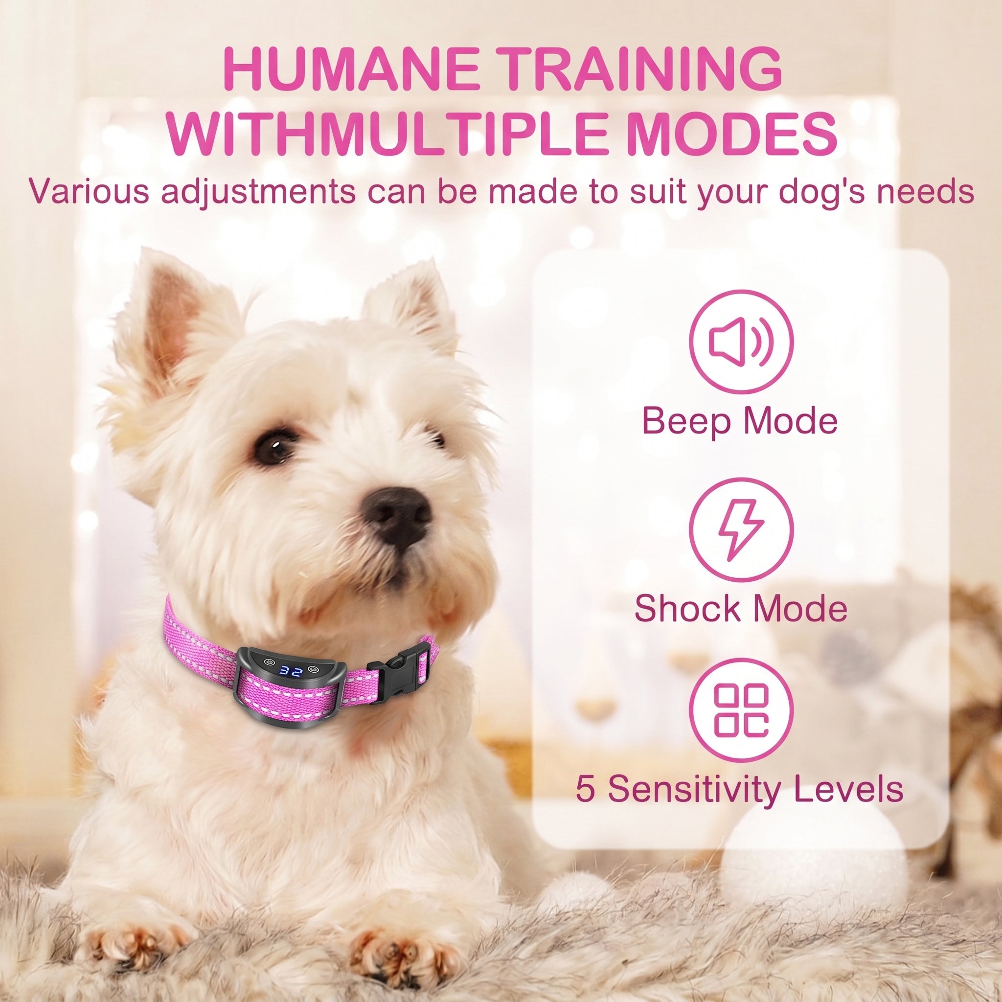 Paipaitek Dog Bark Collar, Automatic Shock & Beep, Waterproof & Rechargeable, For Small to Large Dogs