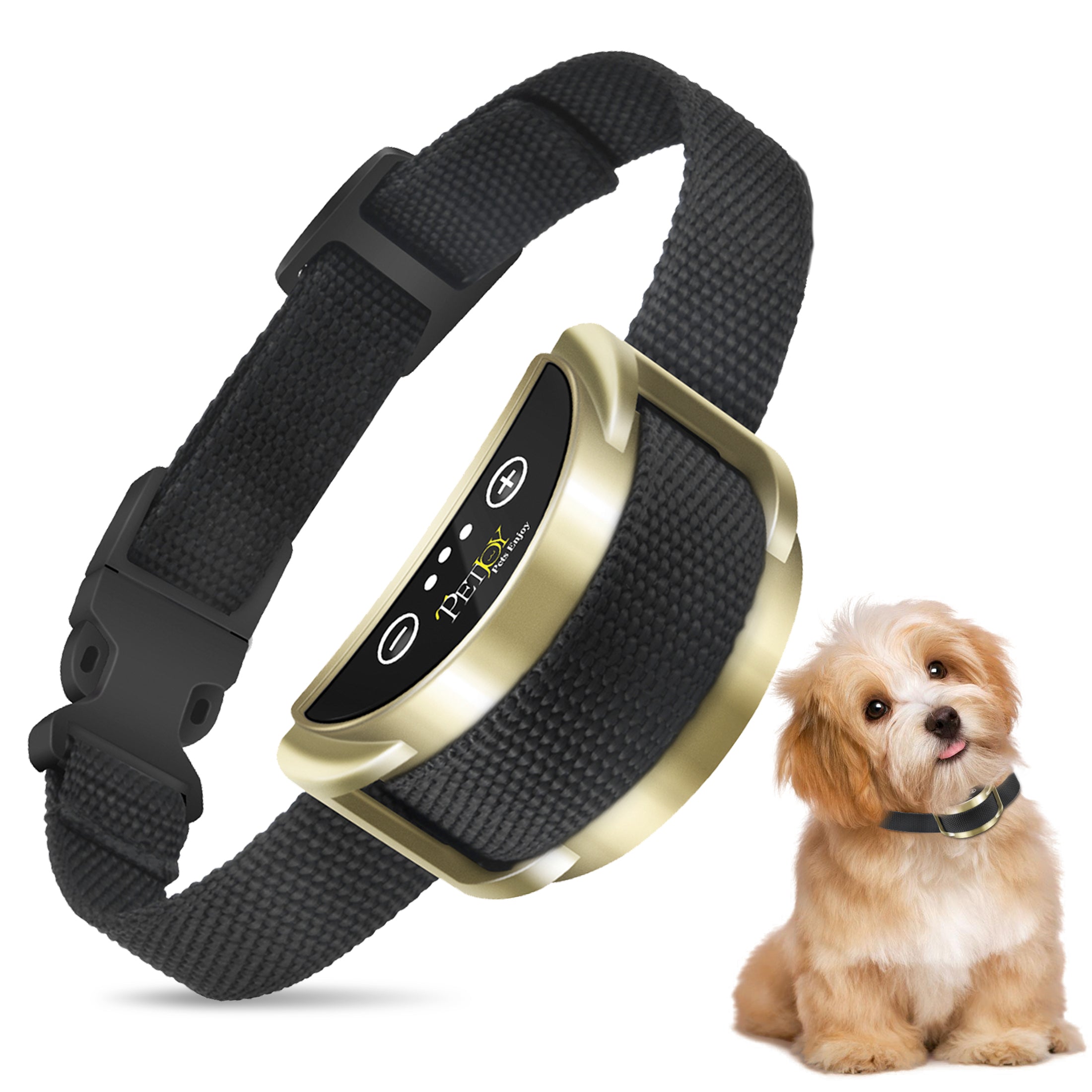 Petjoy Dog Bark Collar,Shock Anti Bark Collar with Beep & Shock,5 Levels,for Dogs 5-120lbs,Waterproof,Gold