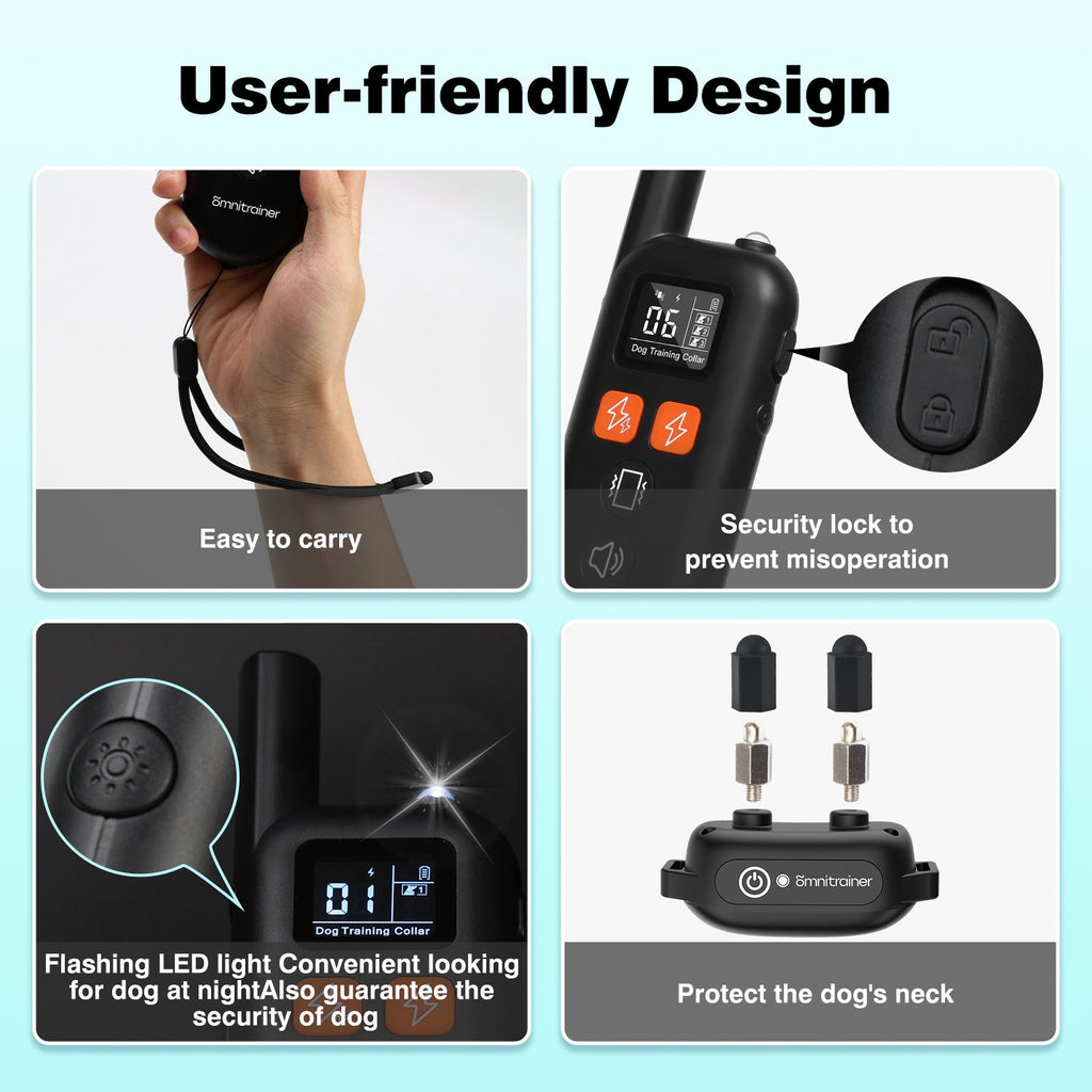 OMNITRAINER Dog Training Collar with Remote - 3300Ft Range, 3 Humane Training Modes (Beep, Vibration, Static), IPX7 Waterproof & Rechargeable - Professional E-Collar for Small, Medium, Large Dogs