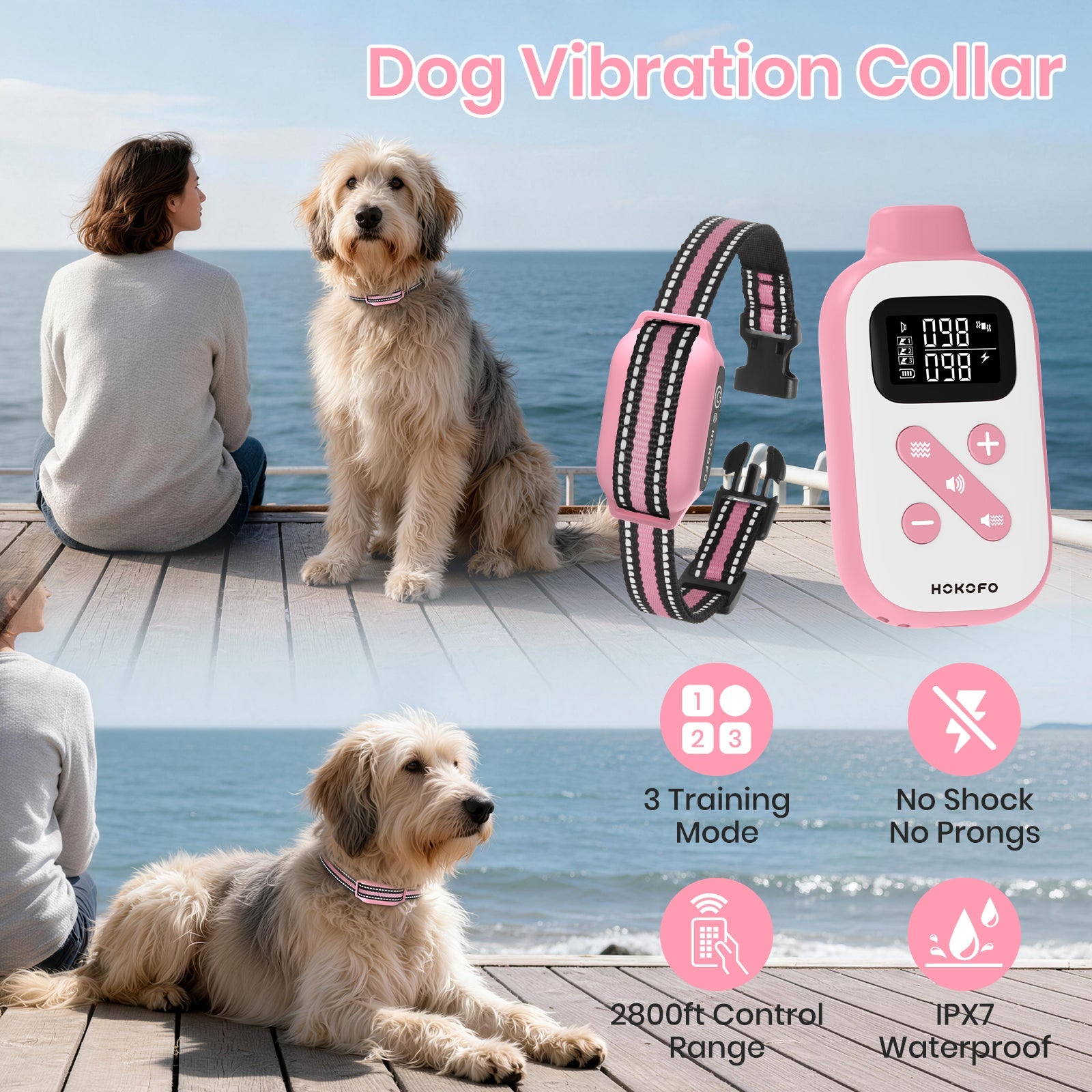 HOKOFO No Shock Dog Training Collar, Vibration and Beep Training Collar, 3300ft Remote,For Small Puppy Medium Large Dogs