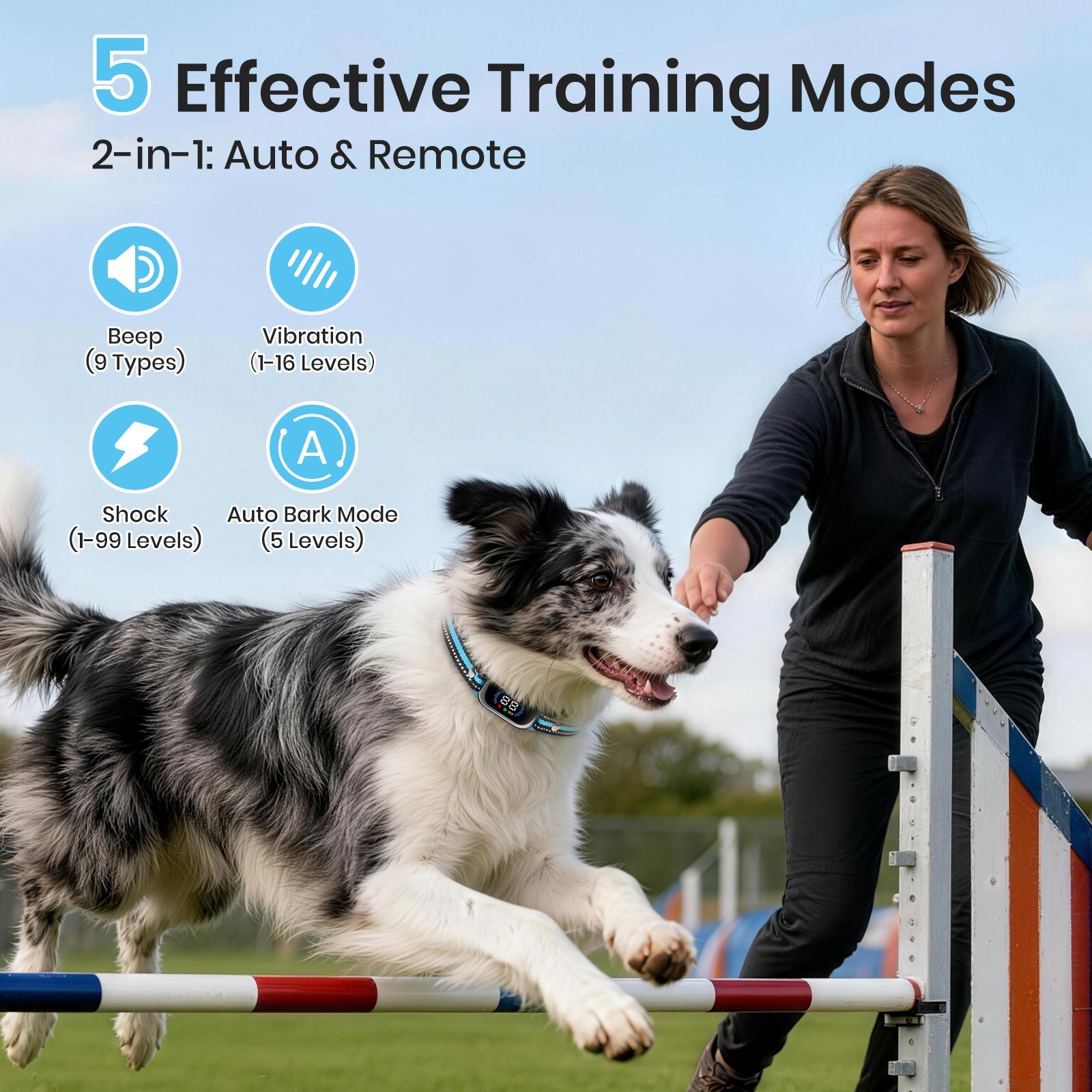 PetJoy 2 in 1 Dog Training Collar with Remote 2 Dogs，4 Modes Dog Shock Collar ，3300Ft Anti Bark Collar for Small Large Dogs,IPX7 Waterproof