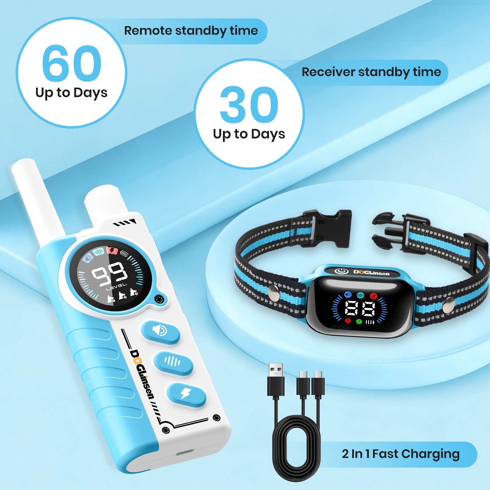PetJoy 2 in 1 Dog Training Collar with Remote 2 Dogs，4 Modes Dog Shock Collar ，3300Ft Anti Bark Collar for Small Large Dogs,IPX7 Waterproof