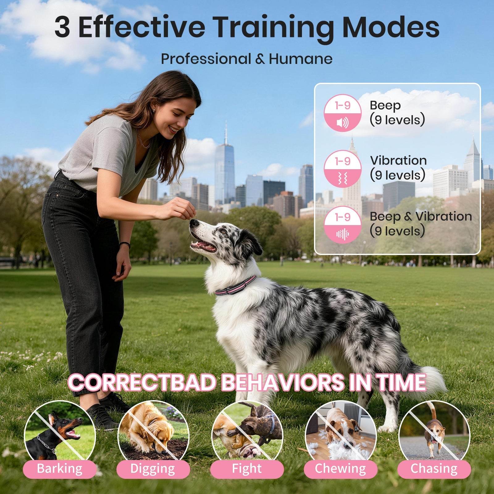 PetJoy No Shock Dog Training Collar with Remote 2 Dogs,3300ft Vibrating Dog Collar with Beep &Vibration,IPX7 Waterproof Dog Bark Collar No Shock for 5-120lbs Dogs，No Prongs