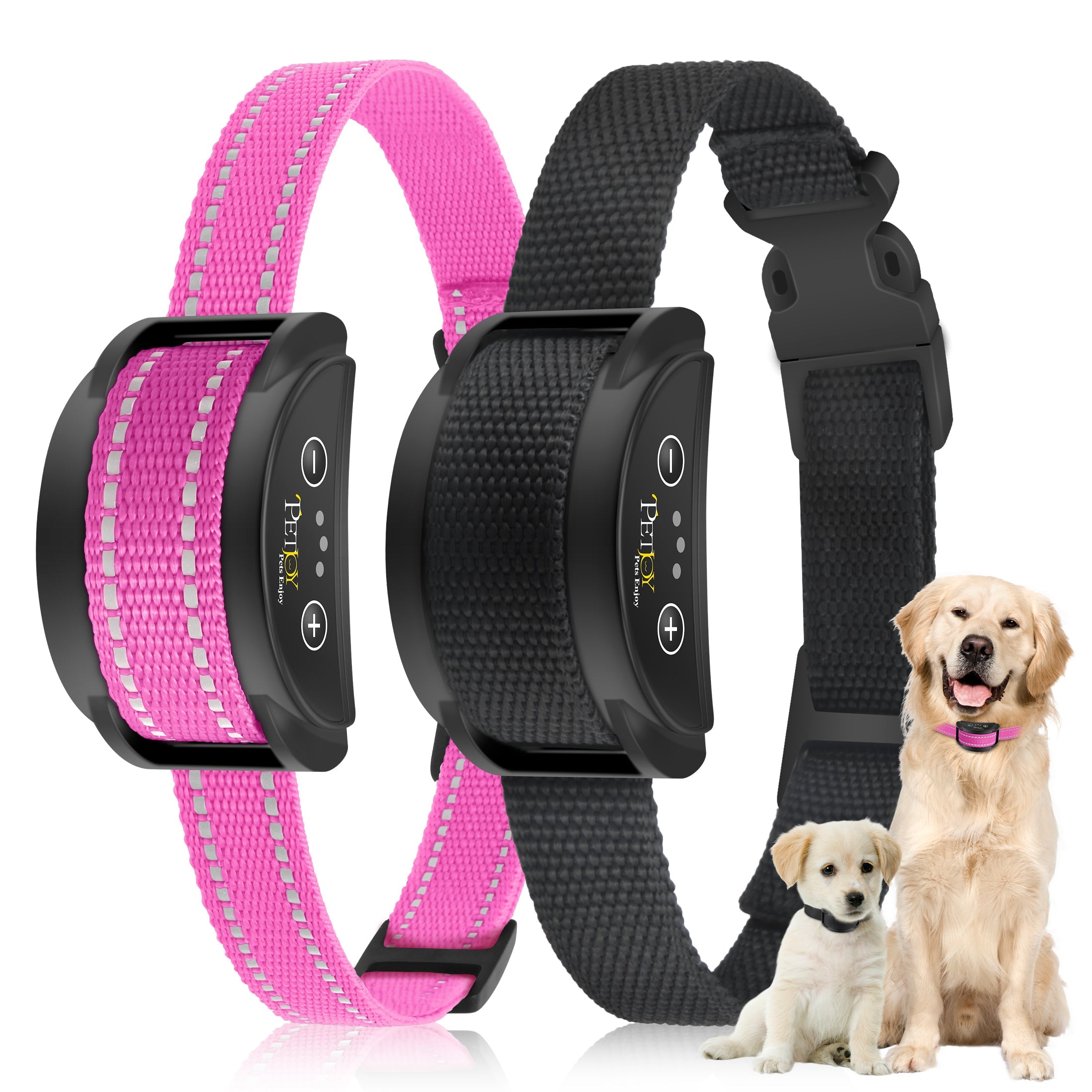PetJoy Dog Bark Collar, Adjustable Sensitivity Anti Bark Collar with Beep & Shock, Pink,Black (2 Pack)