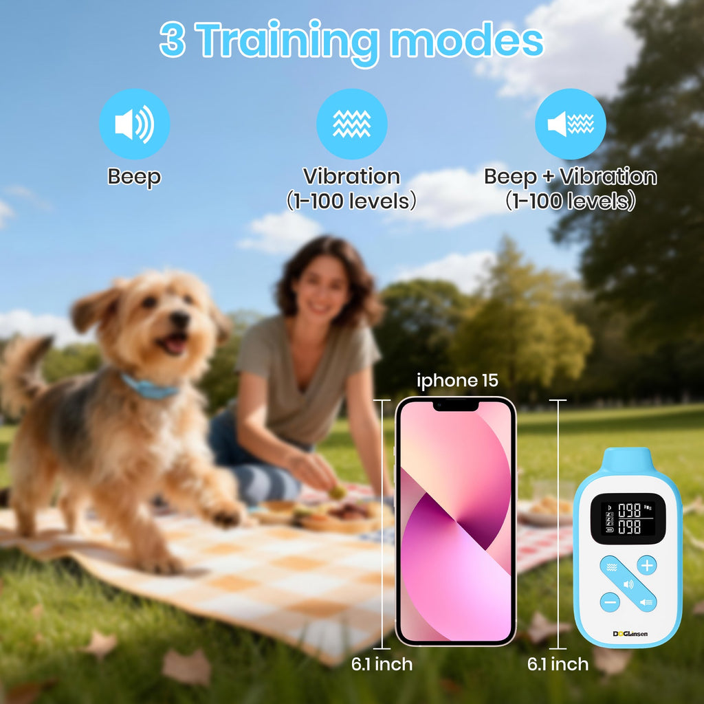 No Shock Dog Training Collar, Beep and Vibrating Dog Collar with Remote 2800Ft, Dog Bark Collar No Shock-Vibration Collar for Small Medium Large Dogs - No Prongs Blue