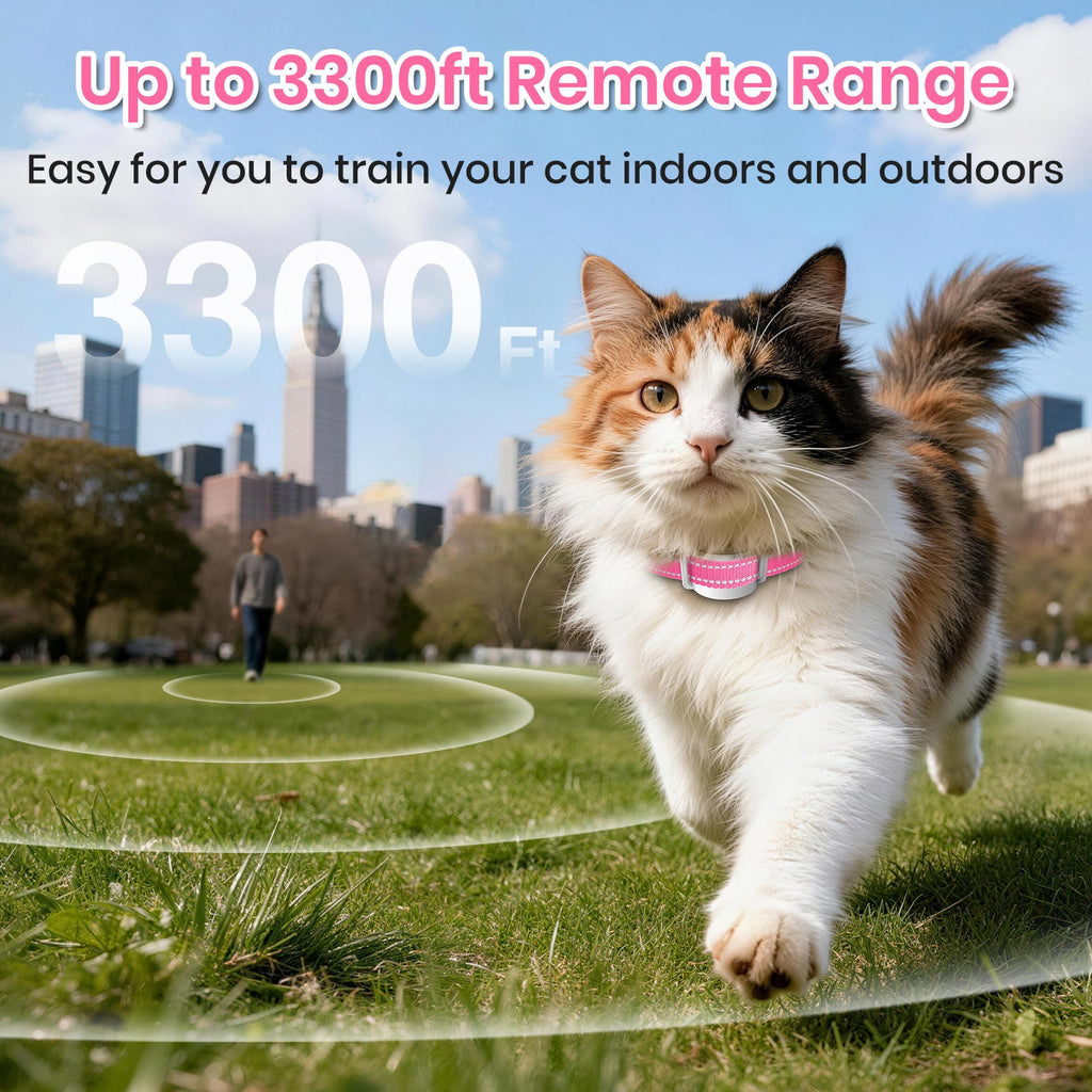 PetJoy Cat Shock Collar with Remote,Cat Training Collar for Cat,Cat Meow Collar with 2 Modes Remote Training and Auto Anti-Meow,Safe and Helpful,Pink