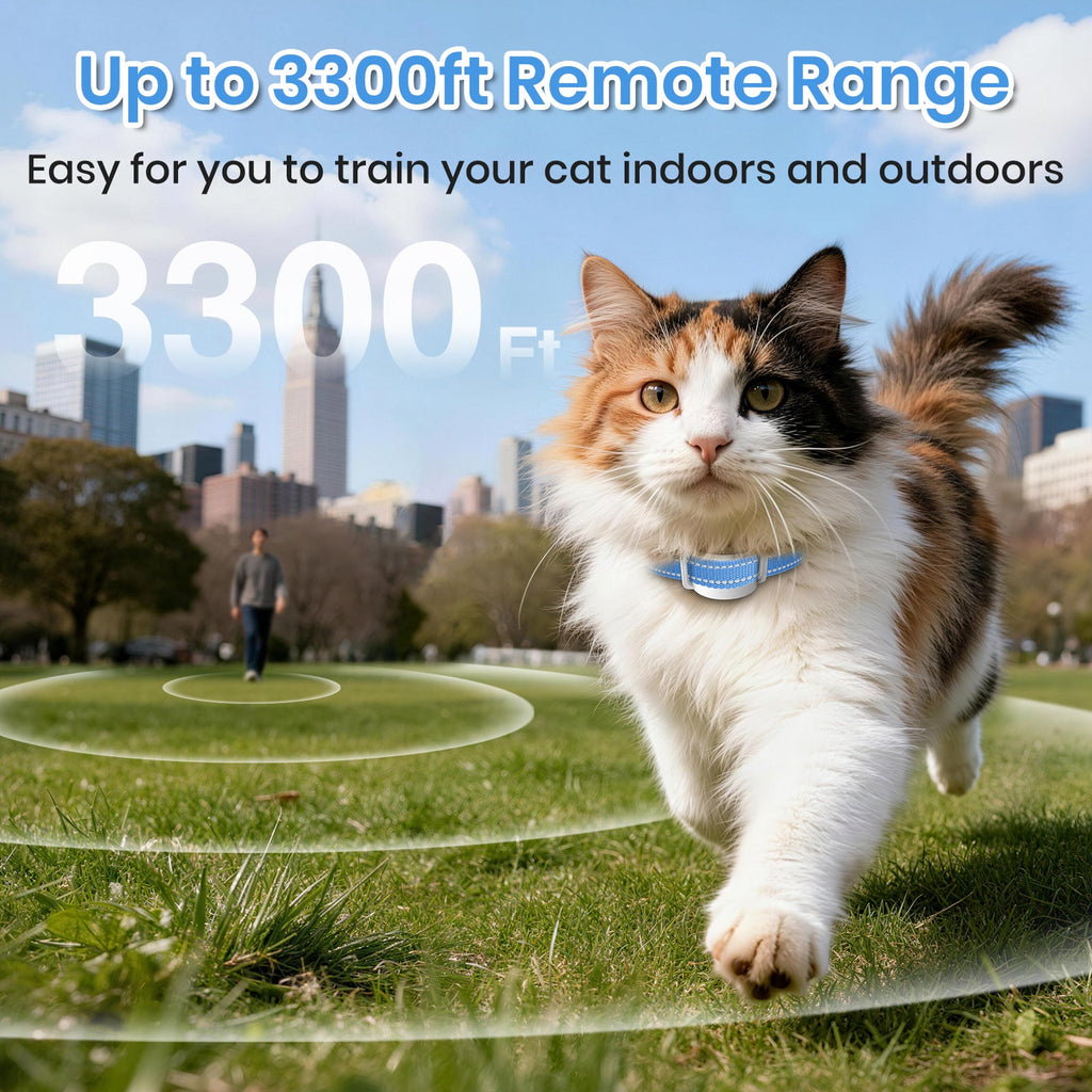 PetJoy Cat Training Collar,Cat Shock Collar with Remote Training Cat Stop Meowing,Remote Control/Automatic Anti-Meow for Cats,Safe and Effective,Blue