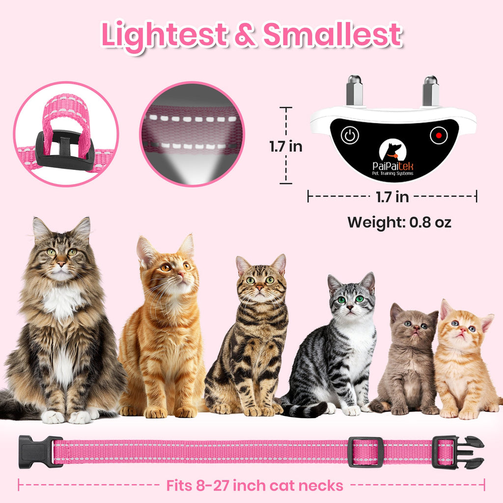 PetJoy Cat Shock Collar with Remote,Cat Training Collar for Cat,Cat Meow Collar with 2 Modes Remote Training and Auto Anti-Meow,Safe and Helpful,Pink