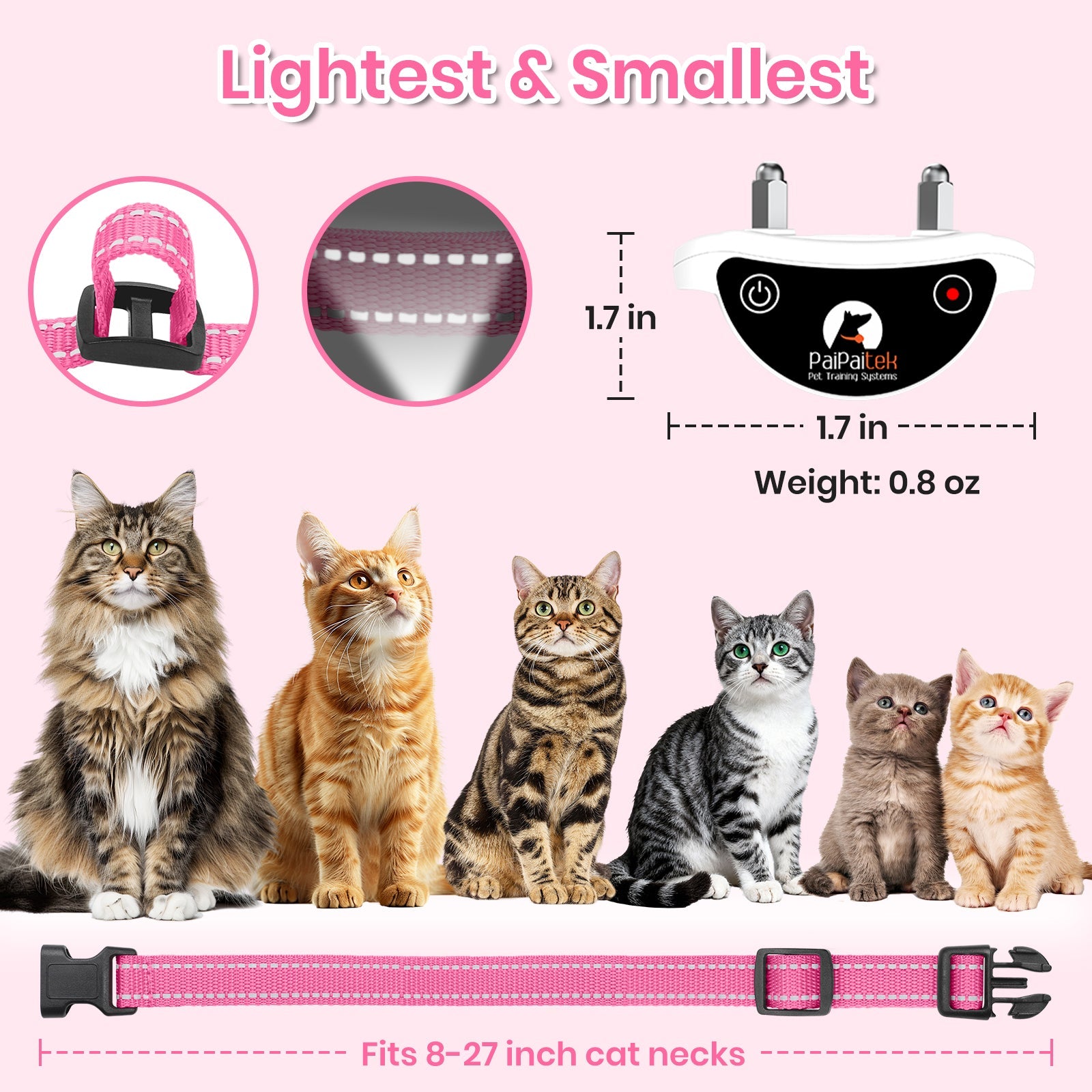 PetJoy Cat Shock Collar with Remote,Cat Training Collar for Cat,Cat Meow Collar with 2 Modes Remote Training and Auto Anti-Meow,Safe and Helpful,Pink