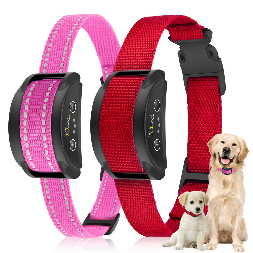PetJoy Dog Bark Collar, Adjustable Sensitivity Anti Bark Collar with Beep & Shock, Pink,Red(2 Pack)