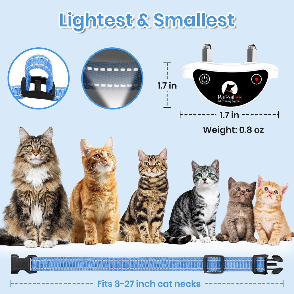 PetJoy Cat Training Collar,Cat Shock Collar with Remote Training Cat Stop Meowing,Remote Control/Automatic Anti-Meow for Cats,Safe and Effective,Blue