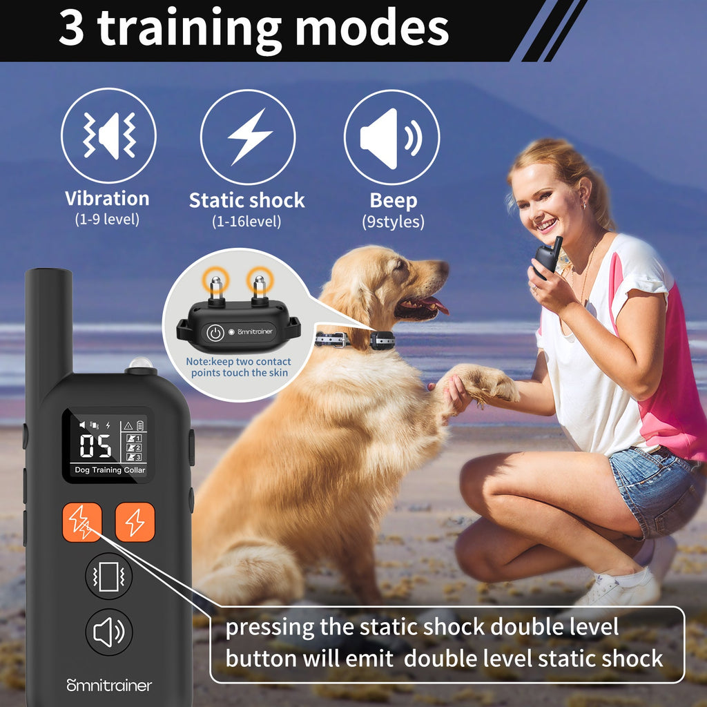 OMNITRAINER Dog Training Collar with Remote - 3300Ft Range, 3 Humane Training Modes (Beep, Vibration, Static), IPX7 Waterproof & Rechargeable - Professional E-Collar for Small, Medium, Large Dogs