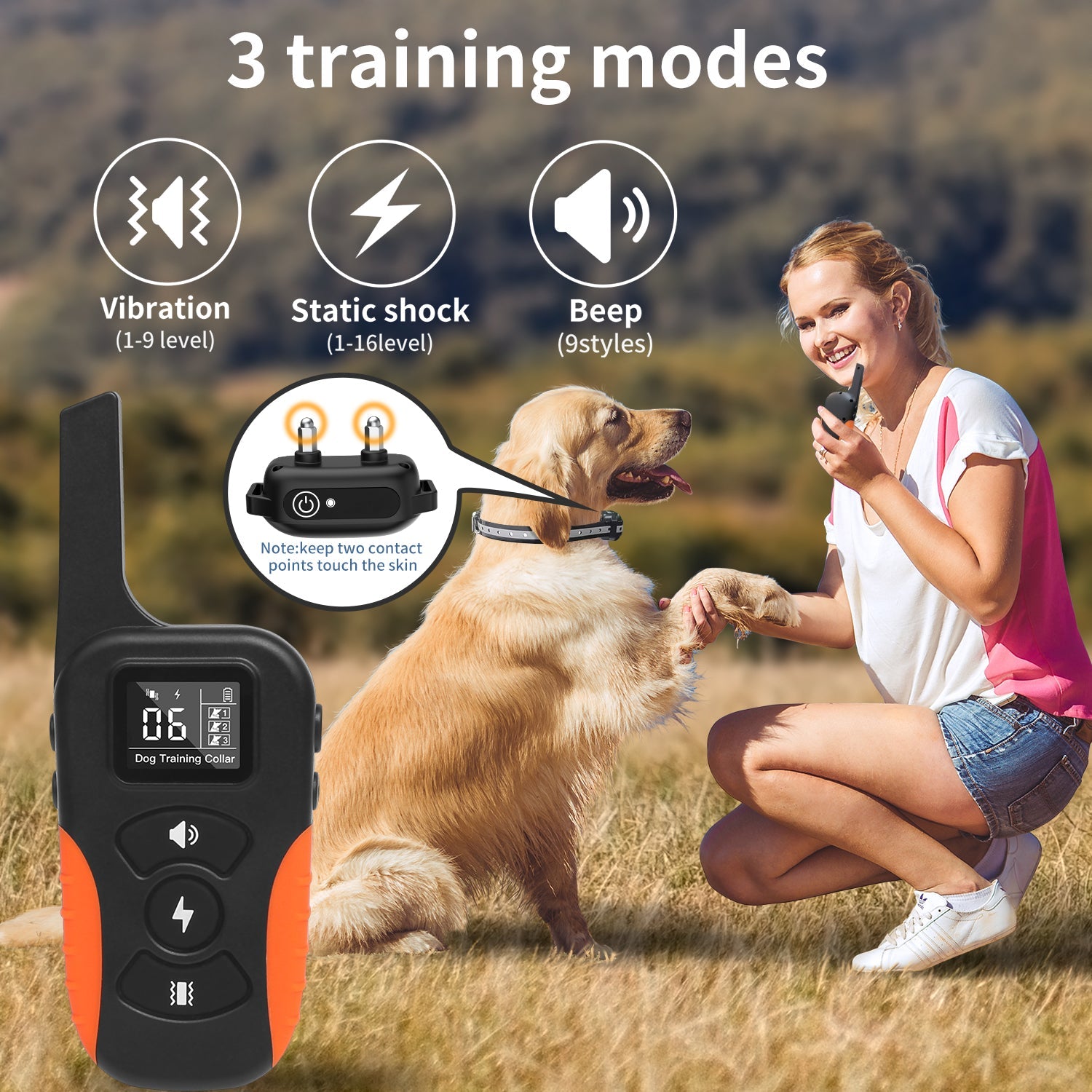 PD 519 PaiPaitek Rechargeable Waterproof Static Shock Electric Dog Training Collar With Remote 3300FT For All Breeds Sizes