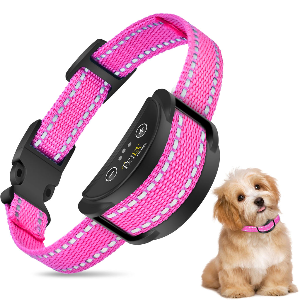 PetJoy Dog Bark Collar for Small Dogs 5-15 lbs,Shock Anti Bark Collar with Beep & Shock,5 Levels,for Dogs 5-120lbs,Waterproof,Pink
