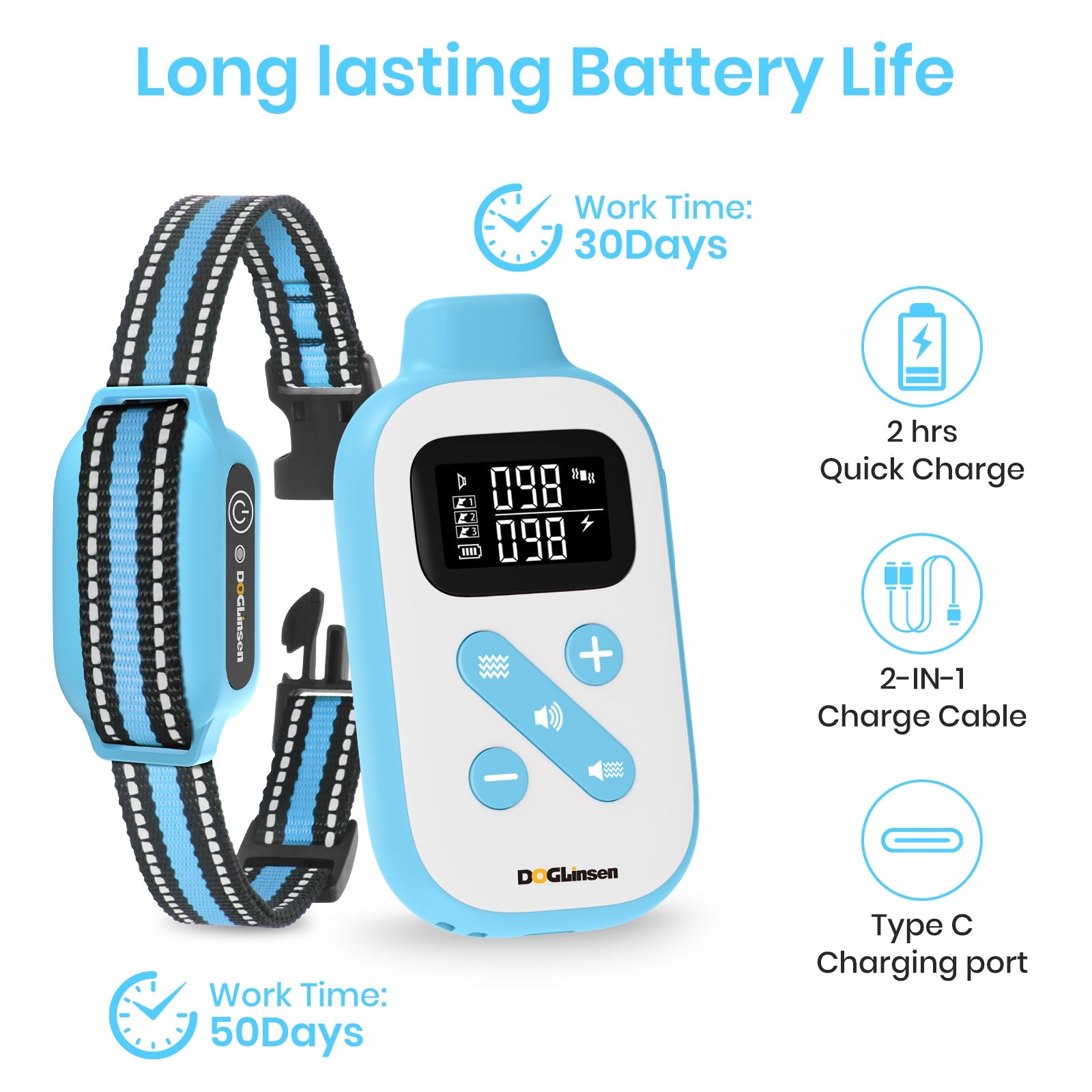 No Shock Dog Training Collar, Beep and Vibrating Dog Collar with Remote 2800Ft, Dog Bark Collar No Shock-Vibration Collar for Small Medium Large Dogs - No Prongs Blue