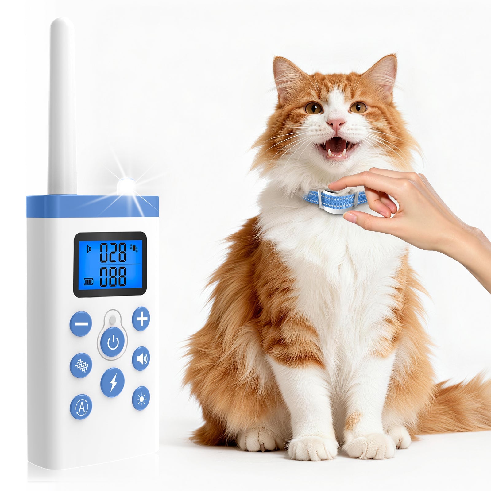 PetJoy Cat Training Collar,Cat Shock Collar with Remote Training Cat Stop Meowing,Remote Control/Automatic Anti-Meow for Cats,Safe and Effective,Blue